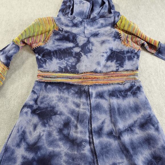The Pyramid Collection Dress Womens Medium Blue Tie Dye Knit Long Sleeve Hooded - Picture 9 of 12